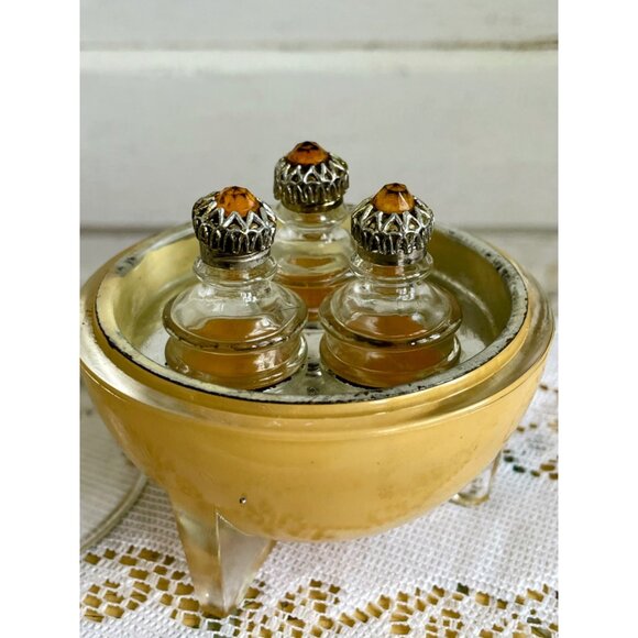 Vintage Art Deco Atomic Round Glass Perfume Trio Bottles Duvinne NY c1930s - Picture 12 of 16